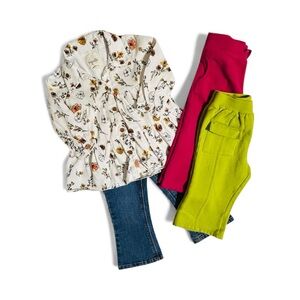 Girls Clothing, Vignette Floral Blouse with Pink and Green Pants Set